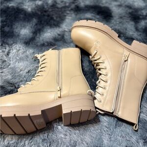 Women's Beige Lace-Up Ankle Boots